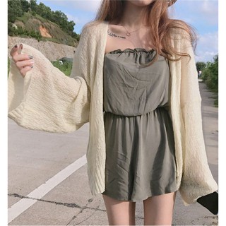เสื้อกันแดดผู้หญิง  แฟชั่น  คลุมสไตล์เกาหลี สตรีท  ตัวยาว ผ้าโปร่งแสง โทน Relax สีขาว สีครีม/แอปริคอท สีชมพู