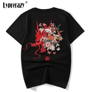 Lyprerazy ดอกไม้สไตล์จีน Dragon เย็บปักถักร้อยเสื้อ T Original เสื้อยืดชายลำลองแขนสั้นญี่ปุ่น Harajuku Tops Tees