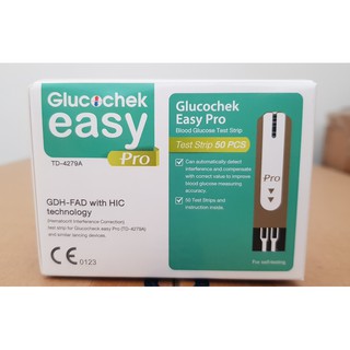 แผ่นตรวจน้ำตาลในเลือด GLUCOCHEK EASY PRO กล่องละ 50 ชิ้น (หมดอายุเดือน 3/2025)