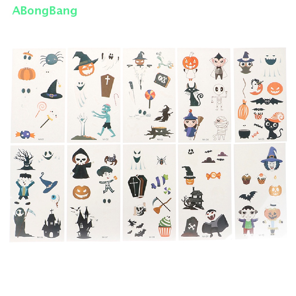 abongbang-10-แผ่น-ฮาโลวีน-เรืองแสง-รอยสัก-ปลอม-แม่มด-เรืองแสง-สติกเกอร์รอยสัก-ดี