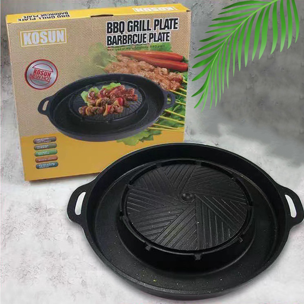 กระทะP-004 กระทะปิ้งย่าง 2in1 กระทะทรงกลม + ช่องน้ำซุป บาร์บีคิว ใช้ได้กับเตาแก็ส และเตาถ่าน ล้างง่าย ไม่ติดกระทะ