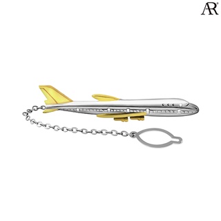 ANGELINO RUFOLO Tie Clip ดีไซน์ Airplane เข็มหนีบเนคไทโรเดียมคุณภาพเยี่ยม สีเงิน/สีดำ/สีทอง ลายเครื่องบิน