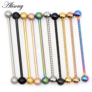 Alisouy 14G 1 ชิ้น สเตนเลส อุตสาหกรรม บาร์เบล ต่างหูบิด เคลือบด้าน สายรุ้ง กระดูกอ่อน กระดูกอ่อน เกลียว สังข์ เจาะ เครื่องประดับ