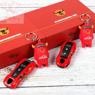 เหมาะสำหรับ Porsche Key Shell Macan Cayenne Panamera 718/911 ปีของ Ox Bully Keychain