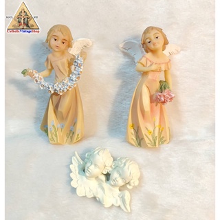 รูปปั้น เทวดา ทูตสวรรค์ นางฟ้า ถือดอกไม้คู่ ขนาด 10 ซม. คริสต์ คาทอลิก angel Catholic jesus mary Figurine statue