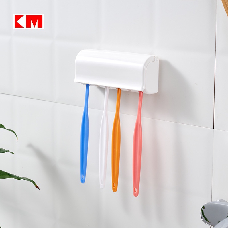 km871-cottonohome-ที่ใส่แปรงสีฟัน-ยาสีฟันในห้องน้ำ-ที่แขวนแปรงสีฟัน-แบบ-6-ช่อง-สีขาว-มีฝาปิด