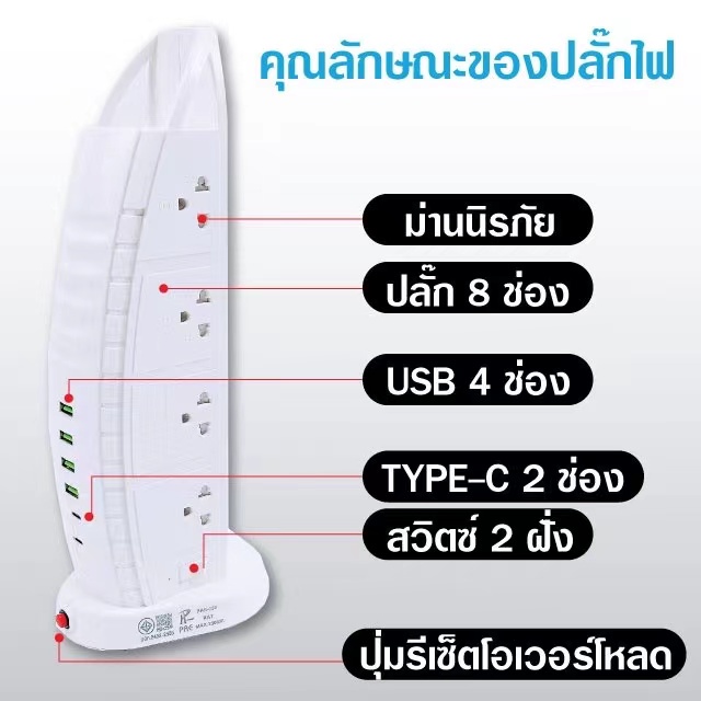 ปลั๊กไฟ-สายยาว-3-10เมตร-กำลังสูงสุด-2300w-10a-ปลั๊กไฟ-usb-รางปลั๊กไฟ-ปลั๊กสามตา-ปลั๊กสายต่อพ่วง-ปลั๊กชาร์จusb