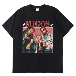 เสื้อยืดโอเวอร์ไซส์เสื้อยืดแขนสั้น พิมพ์ลายกราฟฟิค Migos Rap Band สไตล์โกธิค แฟชั่นฤดูร้อน สําหรับผู้ชาย และผู้หญิงS-4XL