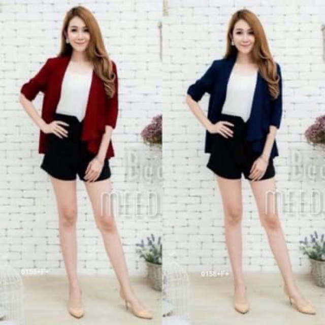 pe0158-set-3-ชิ้น-สวยจริงแรงจริง-blazer-แขนยาวทรงเป้ะ