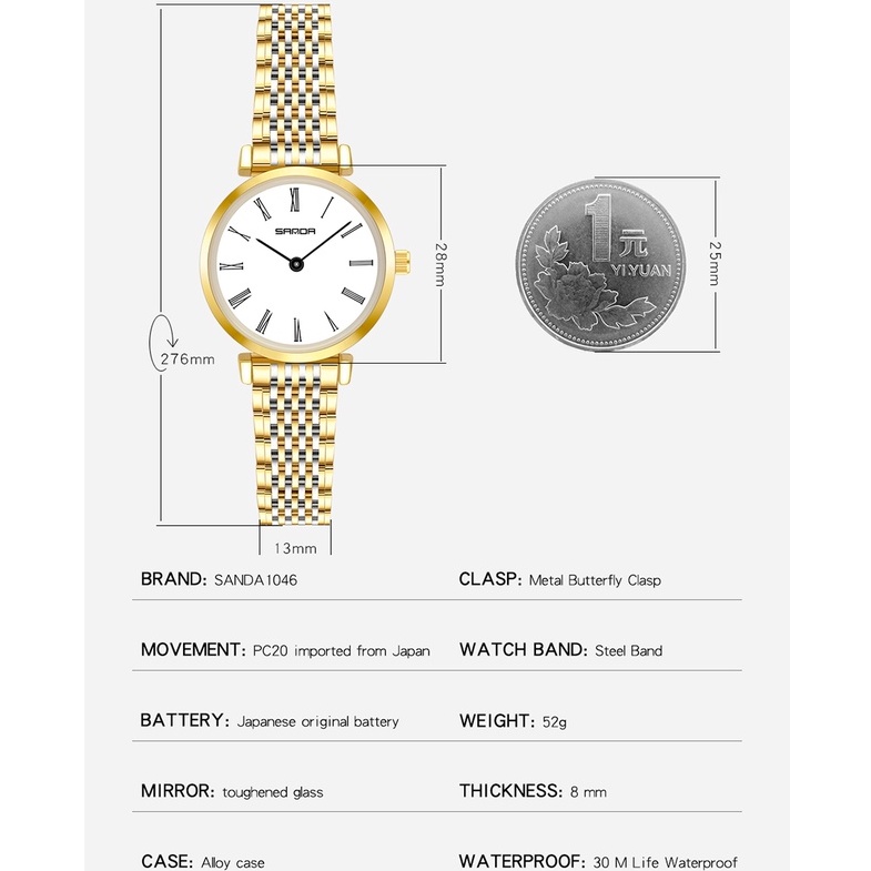 sanda-นาฬิกาข้อมือควอตซ์แฟชั่น-สายแสตนเลส-กันน้ํา-แบรนด์หรู-สําหรับผู้หญิง