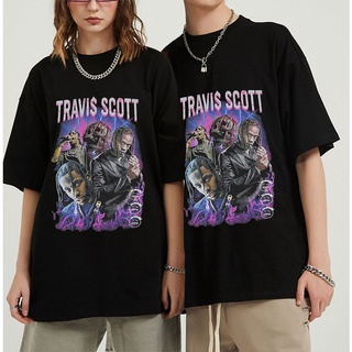 เสื้อยืดอินเทรนด์ผู้ชายอินเทรนด์ผู้หญิงTuxinhe เสื้อยืดแขนสั้นลําลอง พิมพ์ลาย Travis Scott ทรงหลวม พลัสไซซ์ สไตล์ฮิปฮอป