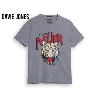 DAVIE JONES เสื้อยืดพิมพ์ลาย สีเทา Graphic Print T-Shirt in grey TB0281TD