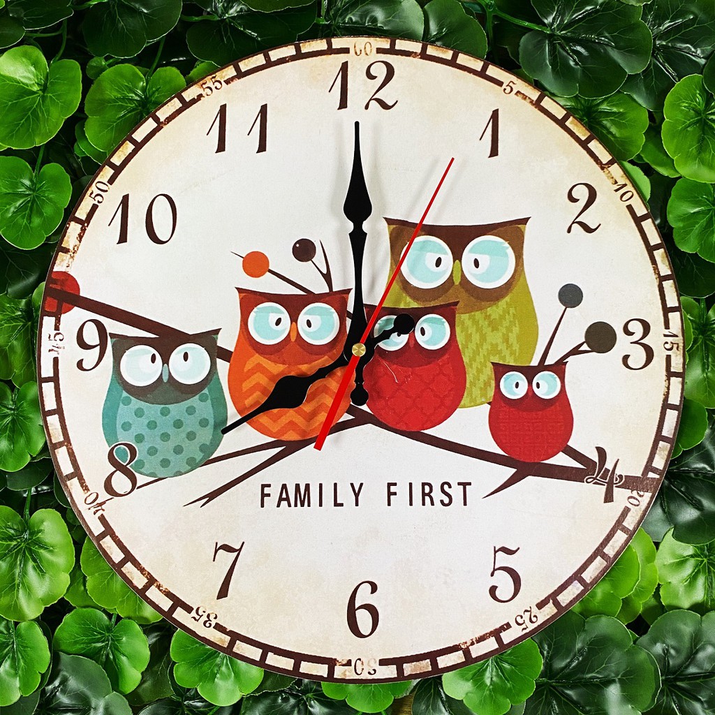 นาฬิกาแขวนผนังสไตล์วินเทจ-รุ่น-ck016-family-owl-ขนาด-14-นิ้ว-สำหรับตกแต่งห้อง-บอกเวลาแม่นยำ-ลายชัดภาพคม