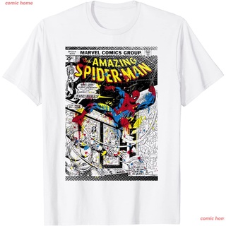 comic home Marvel Spider-Man Classic Retro Paint Splat Comic T-Shirt ดพิมพ์ลาย ดผ้าเด้ง คอกลม cotton แฟชั่น เสื้อคู่ชายห