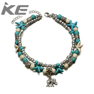 Jewelry Irregular Rice Bead Double Anklet Starfish Elephant Animal Beaded MultiAnklet for girl