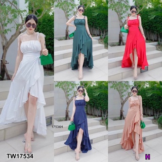 B17534 แม็กซี่เดรสสายเดี่ยวระบายหางปลา One-shoulder maxi dress with fishtail detail