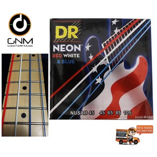 DR Neon Hi-Def Bass Strings สายกีต้าร์เบส 4 สาย เรืองแสง - สีธงชาติ แดง ขาว ฟ้า รุ่น NUSAB-45