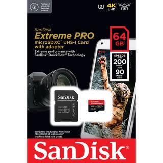 ภาพขนาดย่อของภาพหน้าปกสินค้าSanDisk Extreme Pro microSDXC 64GB A2 (SDSQXCU-064G-GN6MA) ความเร็วสูงสุด อ่าน 200MB/s เขียน 90MB/s จากร้าน sandisk_thailand_officialshop บน Shopee