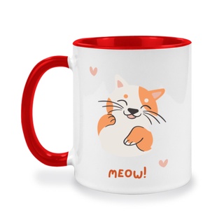 แก้วกาแฟเซรามิคแบบ 2 สี พร้อมที่จับ,แก้วเซรามิคสกรีนข้อความ,แก้วสำหรับคนรักน้องแมว ทาสแมว,ของขวัญวันเกิด