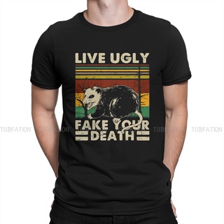 เสื้อยืดผ้าฝ้ายพิมพ์ลายขายดี เสื้อยืดคอกลม ผ้าฝ้ายแท้ พิมพ์ลาย Live Ugly Fake Your Death Mouse สําหรับผู้ชาย