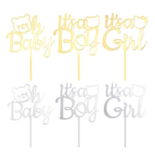 ท็อปเปอร์อะคริลิค รูปหมี It a BOY It a GIRL Oh Baby สําหรับตกแต่งเค้กเด็กทารก