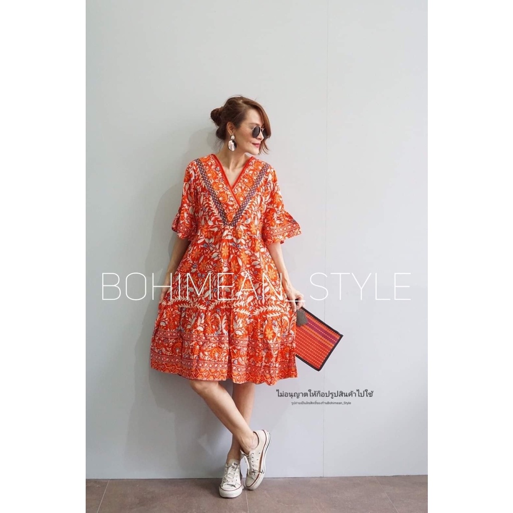 พร้อมส่ง-mini-dress-ชุดเดรสสั้นลายดอกไม้สไตล์-โบฮีเมียนลาย-สวยน่ารักมากคะ-ใส่เที่ยวทะเล-ภูเขา-คาเฟ่ถ่ายรูป