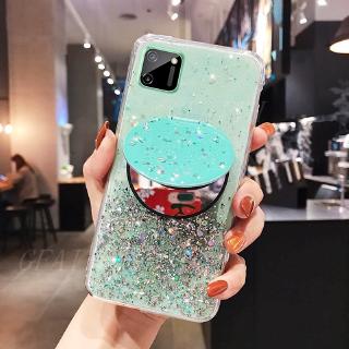 เคสโทรศัพท์ Realme C11 2021 C21 C25 C12 Luxury Bling Glitter Star Space Phone Cover With Make-up Mirror Stand Holder Phone Case เรียวมี C11