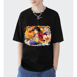 หนึ่งชิ้น ลูฟี่ เสื้อ  เสื้อผ้าแฟชั่น หญิง ชาย Luffy One Piece เสื้อยืดคอกลม แขนสั้น พิมพ์ลายการ์ตูนอนิเมะ เสื้อยืดสตรีท
