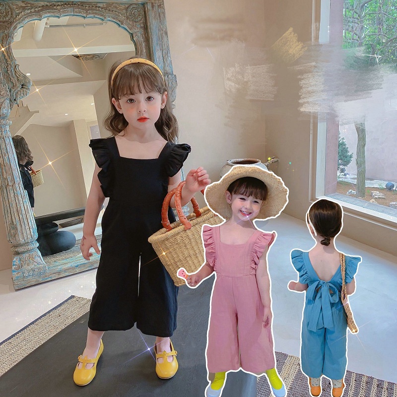 ชุดเด็กผู้หญิง-ชุดจั๊มสูท-ผ้าฝ้าย-ประดับโบว์-สไตล์เกาหลีตะวันตก-แฟชั่นฤดูร้อน-สําหรับเด็กผู้หญิง-2023