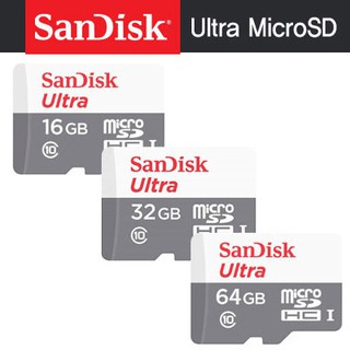 ภาพขนาดย่อของสินค้าSanDisk Ultra Micro SD Memory Card 100MB/s Class 10 ขนาดความจุ 16/32/64/128 GB สินค้าใหม่ขอแท้ มีประกันศูนย์7ปี