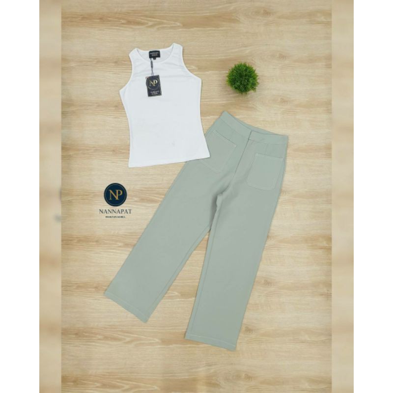 nannapat-เสื้อกล้าม-ผ้านิ่มเด้งใส่สบาย-กางเกงผ้าหนาสีเขียว