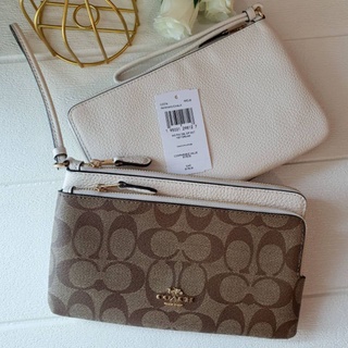 🎀 (สด-ผ่อน) คล้องมือ 2L 2ชั้น 2zip SizeL สีขาว น้ำตาลลายซี COACH C5576 DOUBLE ZIP WALLET