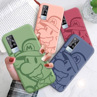 For Vivo Y51 2020 Y31 2021 Y51A 2021 Y72 5G Original Liquid ซิลิโคนนุ่มเคสใส่โทรศัพท์ Nintendo เกมกันกระแทก เคสนิ่มการ์ตูน Super Mario Brothers เคสโทรศัพท์ (สายคล้องฟรี)