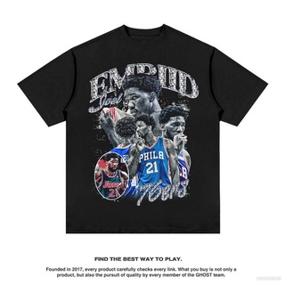 เสื้อยืดแขนสั้น คอกลม พิมพ์ลาย NBA Embiid Fan น่ารัก สไตล์วินเทจ พลัสไซซ์ สําหรับผู้หญิง และผู้ชายS-5XL