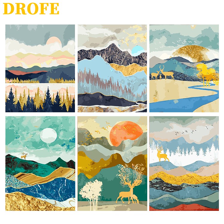 drofe-ภาพวาดระบายสีตามตัวเลข-diy-ลายกวางและดวงอาทิตย์ขึ้น-สำหรับตกแต่งบ้าน-ขนาด-50x40-ซม