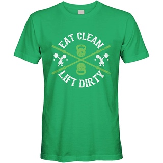 [100% Cotton] เสื้อยืดลําลอง ผ้าฝ้าย แขนสั้น พิมพ์ลาย Eat Clean Lift Dirty แฟชั่นสําหรับผู้ชาย ใส่ออกกําลังกาย เข้ายิม