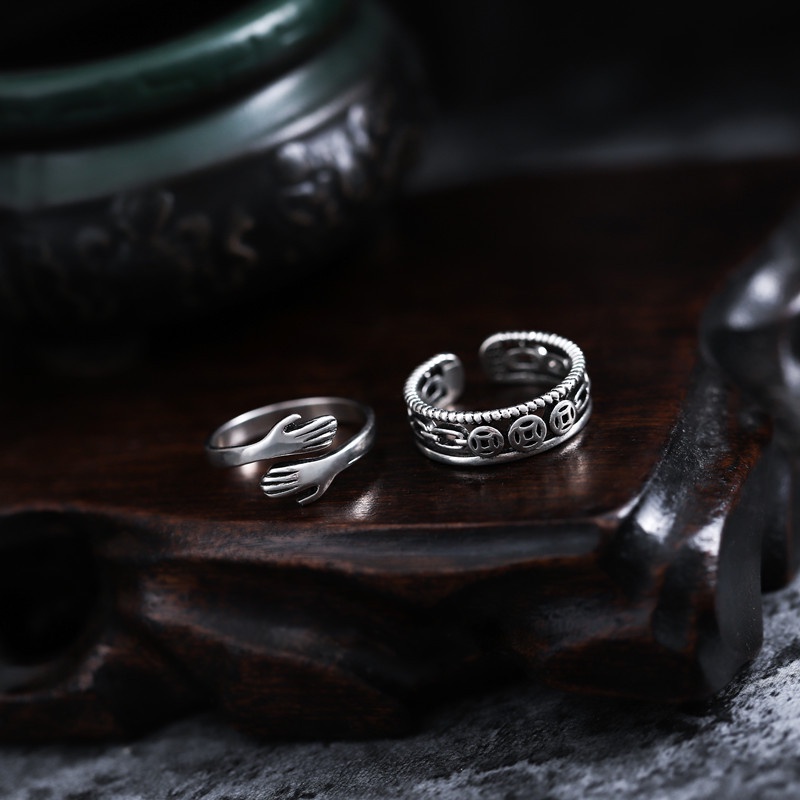 Korea Vintage Coin Ring Hug Friendship Bestfriends Rings | Shopee Thailand