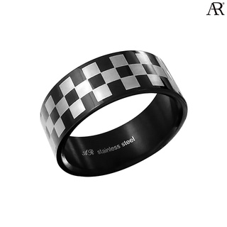ANGELINO RUFOLO Ring ดีไซน์ Chessboard แหวนผู้ชาย Stainless Steel 316L(สแตนเลสสตีล)คุณภาพเยี่ยม สีดำ/สีเงิน