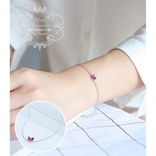 สร้อยข้อมือเงิน แฟชั่น minimal *คริสตัลสีทับทิมแต่งเป็นรูปหัวใจ