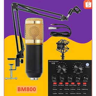 ภาพหน้าปกสินค้าไมค์ ไมค์อัดเสียง/Sound Card V8 คอนเดนเซอร์ Pro Condenser Mic Microphone BM800 พร้อม ขาตั้งไมค์โครโฟน และอุปกรณ์เสริม ที่เกี่ยวข้อง