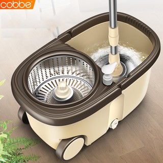 Cobbe ชุดถังปั่นม๊อบ ถังปั่น2ระบบ Spin mop ไม้ถูพื้น ถังปั่นมีล้อ ชุดถังปั่นสแตนเลส ผ้าม็อบ อุปกรณ์ถูพื้น