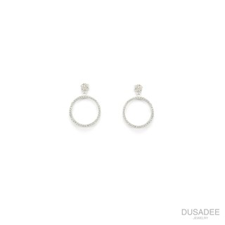 Ring Light Earrings ต่างหูเงินแท้ ชุบทองคำขาว ประดับเพชรสวิตน้ำ100 แบรนด์ Dusadee Jewelry