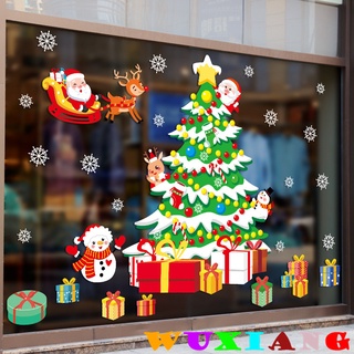 【wuxiang】สติกเกอร์ติดผนัง ลายการ์ตูนต้นคริสต์มาส ของขวัญปีใหม่ สําหรับตกแต่งบ้าน หน้าต่าง ร้านค้า