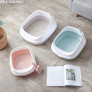 Allsking กระบะทรายแมวชั้นเดียว cat toilet ห้องน้ำแมวแบบเปิด กระบะใส่ทรายแมว ห้องน้ำแมว ส้วมแมว แถมฟรีที่ตักทราย