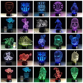 โคมไฟ 3 มิติ มีรีโมทเปลี่ยนสีได้ 7 สี
