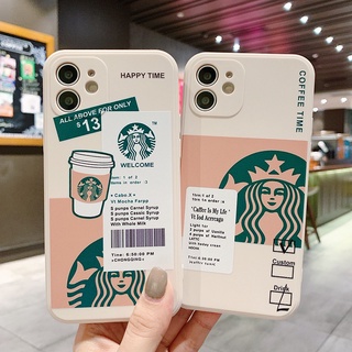 เคสโทรศัพท์มือถือ ซิลิโคนนิ่ม ขอบตรง ป้องกันเลนส์ ลาย Starbucks สีขาว แฟชั่น สําหรับ Huawei Y9S Y9 prime Y6 Y7 2019 Y6P Y7A Y7P 2020