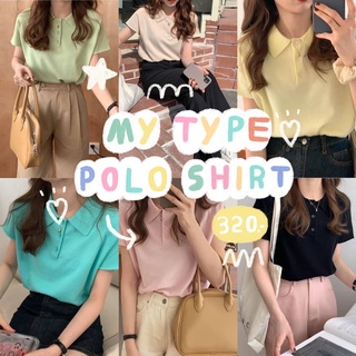 CHUUCHOP_พร้อมส่ง(C7137) 🧁🍒 MY TYPE polo shirts เสื้อโปโลแขนสั้นผ้าไหมพรม มี7สี