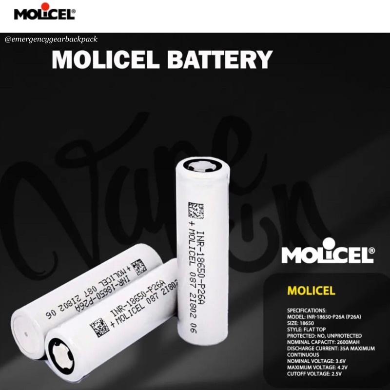 ภาพหน้าปกสินค้าMolicel P26A INR18650 2600mAh 3.6V 35A High-drain-Li-ion battery จากร้าน emergencygearbackpack บน Shopee