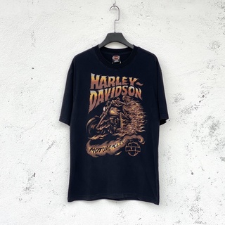 [S-5XL]เสื้อยืดแขนสั้น พิมพ์ลายโครงกระดูก Harley Davidson Flame พลัสไซซ์