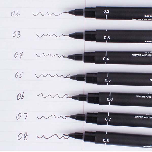 uni-pin-fine-line-ปากกาตัดเส้น-หมึกดำ-กันน้ำ